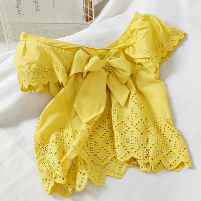 Bluză de damă modernă cu mâneci scurte și panglică în mai multe culori