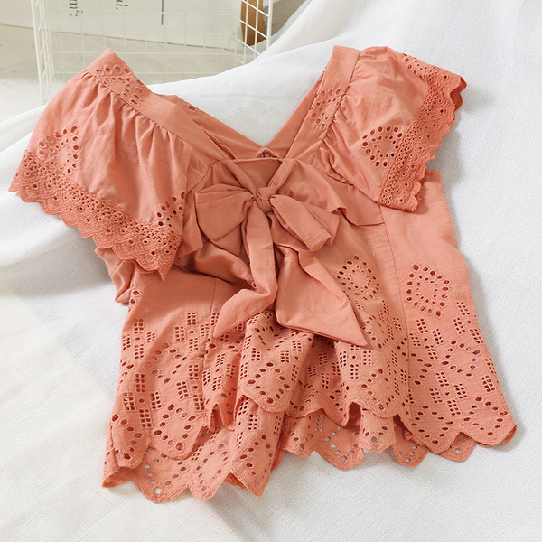 Bluză de damă modernă cu mâneci scurte și panglică în mai multe culori