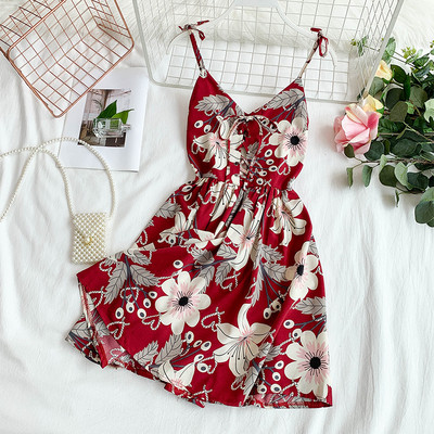 Salopeta scurta dama cu cravate incrucisate - model floral