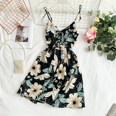 Salopeta scurta dama cu cravate incrucisate - model floral