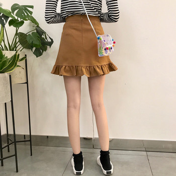 Fusta de dama moderna cu talie inalta si nasturi in negru si maro