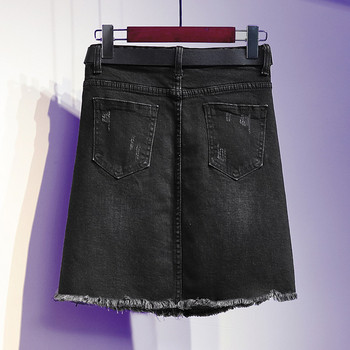 Fusta casual de dama din denim de culoare gri