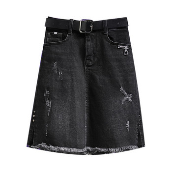 Fusta casual de dama din denim de culoare gri