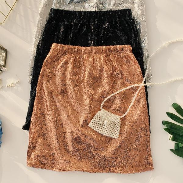 Модерна дамска пола в три цвята с пайети