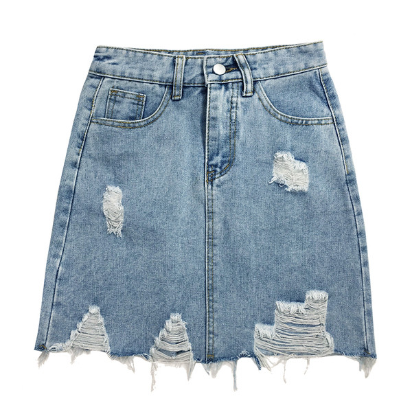 Fusta de dama moderna din denim cu motive rupte si talie inalta
