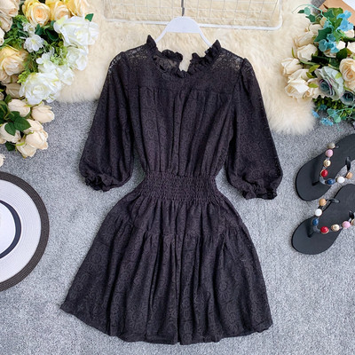 Rochie de dama din dantela alb si negru