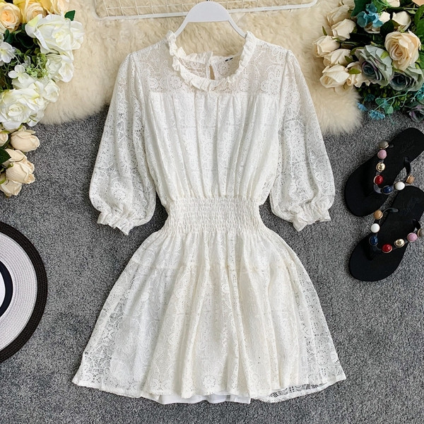 Rochie de dama din dantela alb si negru