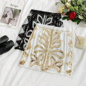 Fusta de dama moderna in alb-negru cu paiete