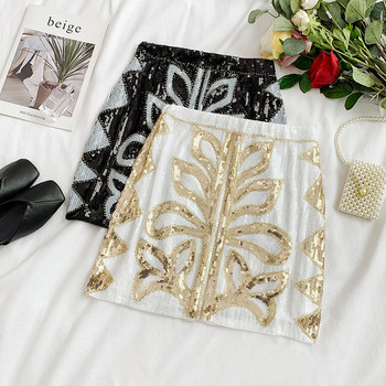 Fusta de dama moderna in alb-negru cu paiete