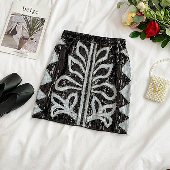 Fusta de dama moderna in alb-negru cu paiete