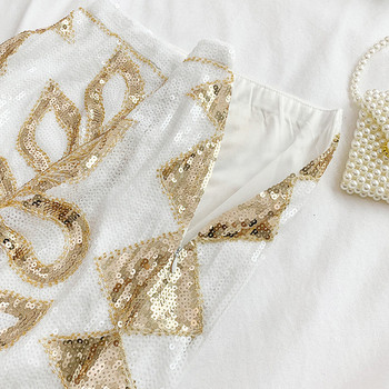 Fusta de dama moderna in alb-negru cu paiete