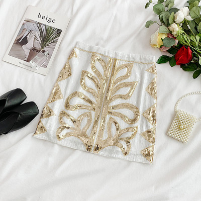 Fusta de dama moderna in alb-negru cu paiete