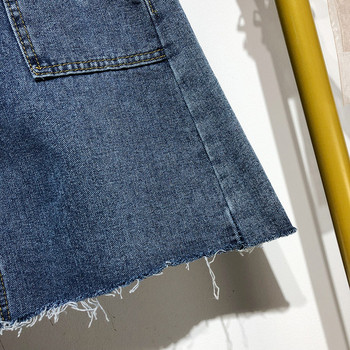 Fusta scurta din denim cu buzunare in albastru