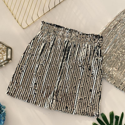 Fusta de dama moderna in doua culori cu talie inalta