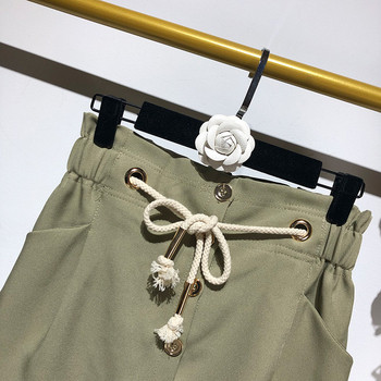 Fusta scurta casual cu nasturi si cravate in talie de culoare verde