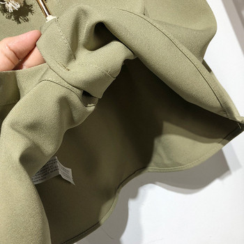 Fusta scurta casual cu nasturi si cravate in talie de culoare verde