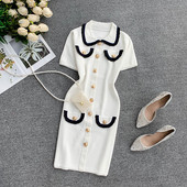 Rochie moderna de dama cu guler de culoare alba