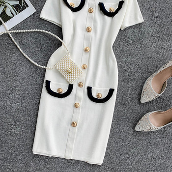 Rochie moderna de dama cu guler de culoare alba