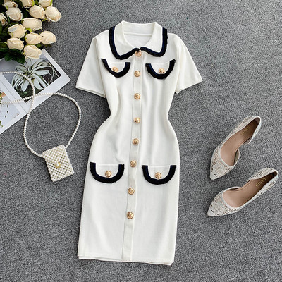 Rochie moderna de dama cu guler de culoare alba