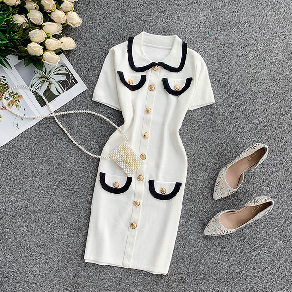 Rochie moderna de dama cu guler de culoare alba