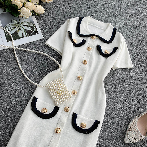 Rochie moderna de dama cu guler de culoare alba