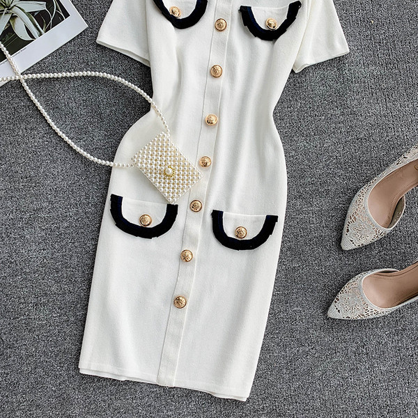 Rochie moderna de dama cu guler de culoare alba