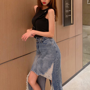 Fusta de dama asimetrica moderna cu motive rupte