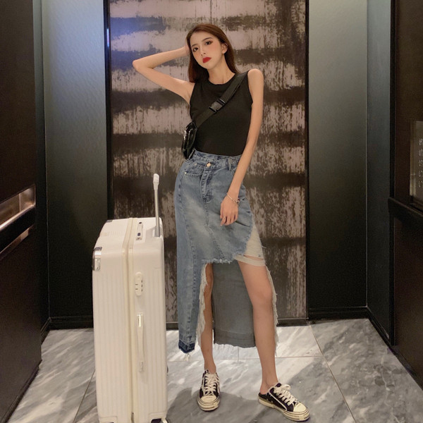 Fusta de dama asimetrica moderna cu motive rupte