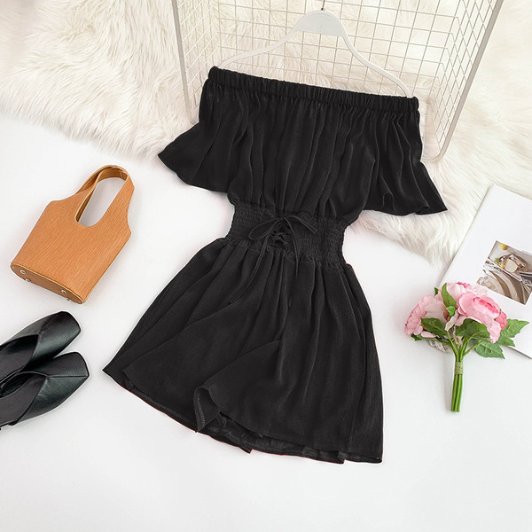 Salopeta scurta de dama moderna cu umerii goi in mai multe culori