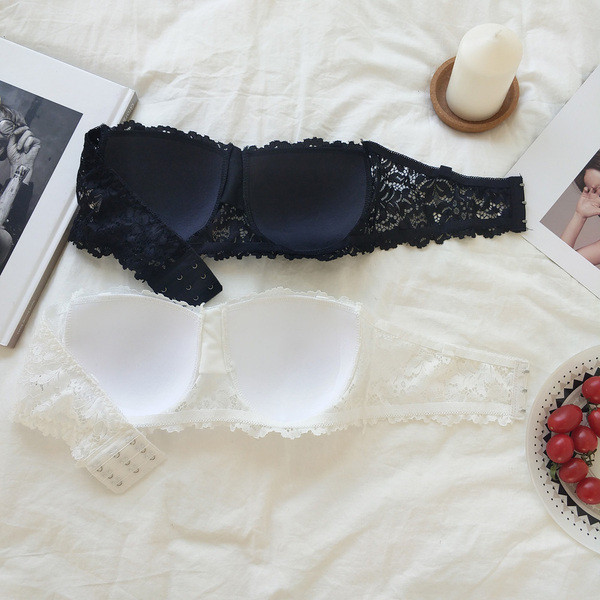 Sutien de dama din dantela tip bridgette alb-negru
