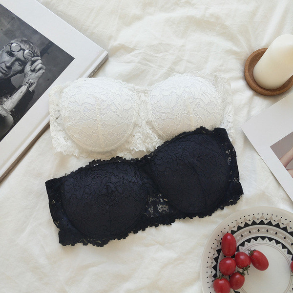 Sutien de dama din dantela tip bridgette alb-negru