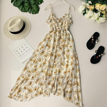 Дамска дълга рокля с тънки презрамки и флорален десен в два цвята