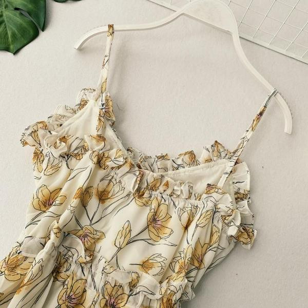 Дамска дълга рокля с тънки презрамки и флорален десен в два цвята