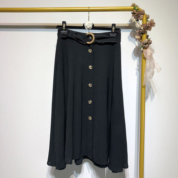 Fusta lunga de dama cu nasturi si curea de culoare neagra
