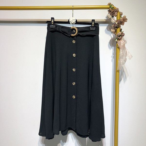 Fusta lunga de dama cu nasturi si curea de culoare neagra