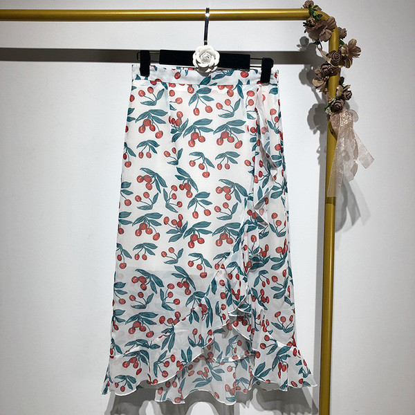 Fusta de dama lunga din sifon cu model floral