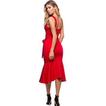 Rochie lungă de damă elegantă, cu bretele subțiri și decolteu în V, în roșu și violet