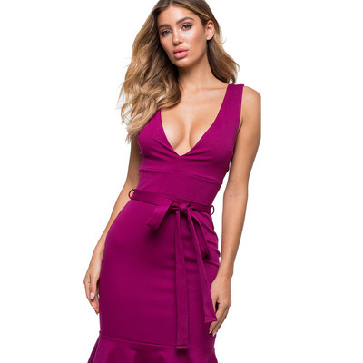 Rochie lungă de damă elegantă, cu bretele subțiri și decolteu în V, în roșu și violet