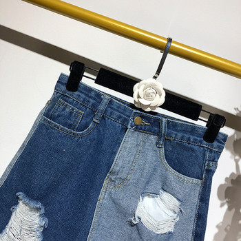 Дънкова къса пола със скъсан мотив в син цвят