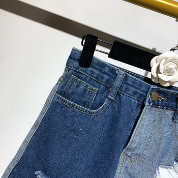 Дънкова къса пола със скъсан мотив в син цвят