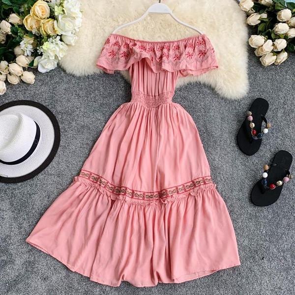 Rochie casual dama cu broderie in mai multe culori