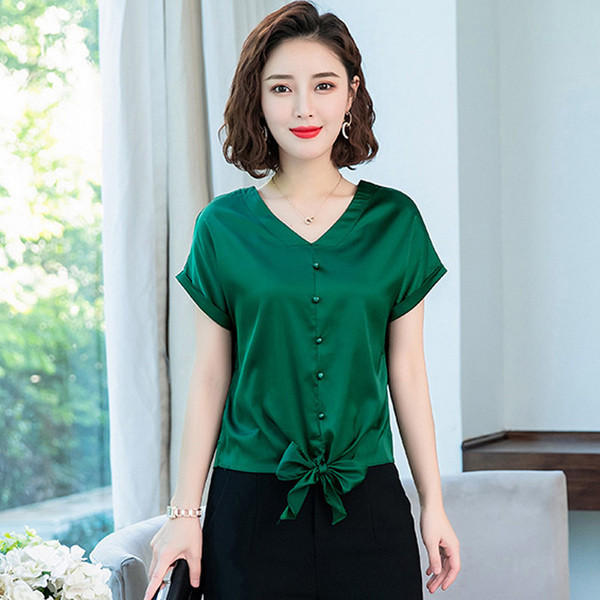 Cămașă modernă de damă cu nasturi și cravate în mai multe culori