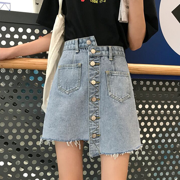 Fusta de damă modernă asimetrică din denim cu talie înaltă