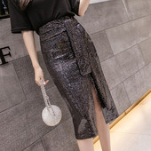 Fusta lunga de dama eleganta in doua culori cu fanta