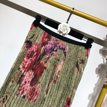 Fusta lunga plisata cu model floral