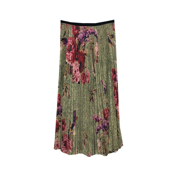 Fusta lunga plisata cu model floral