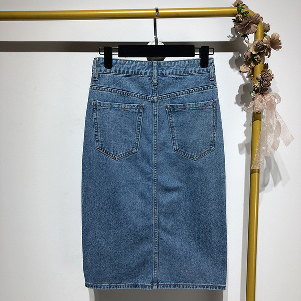 Fusta lunga din denim cu fanta de culoare albastra