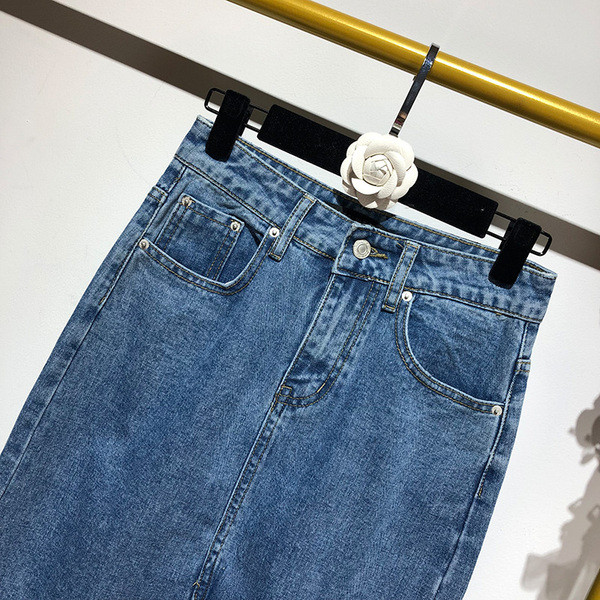 Fusta lunga din denim cu fanta de culoare albastra