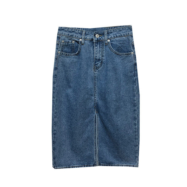 Fusta lunga din denim cu fanta de culoare albastra