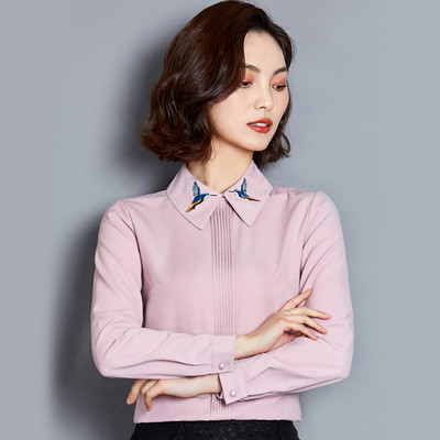 Cămașă de damă modernă cu broderie pe guler în mai multe culori